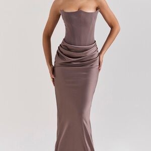 HOUSE OF CB'Persephone'Smoke Strapless Corset Maxi Dress Size M Regular Cup